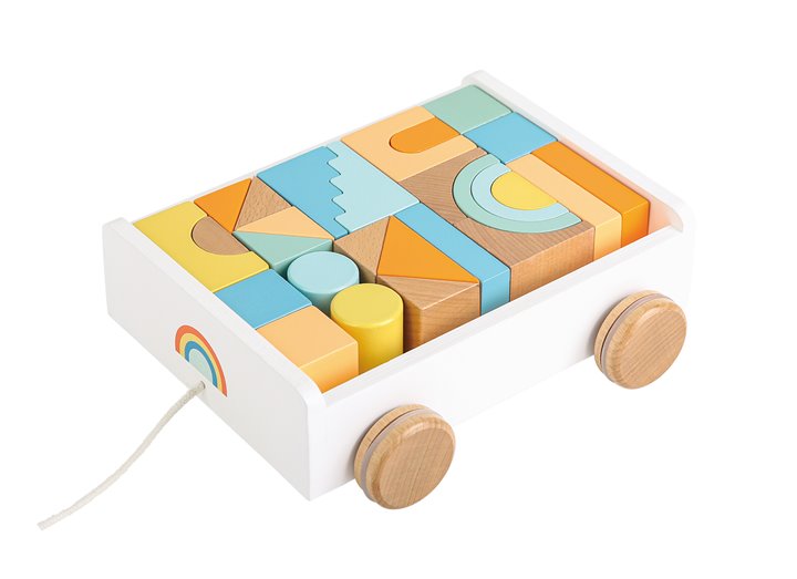 Lelin® Wooden Pull Along Block Wagon - 26 Blocks